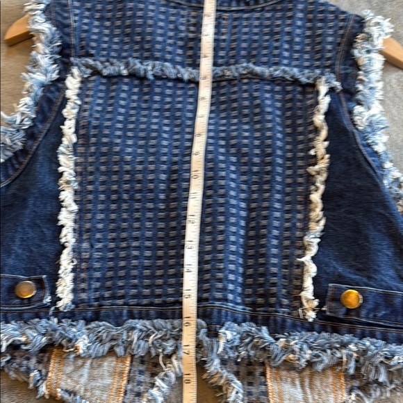 Vintage Simply Barbara of Colorado Frayed Denim Vest with Checkered Pattern - Picture 10 of 10